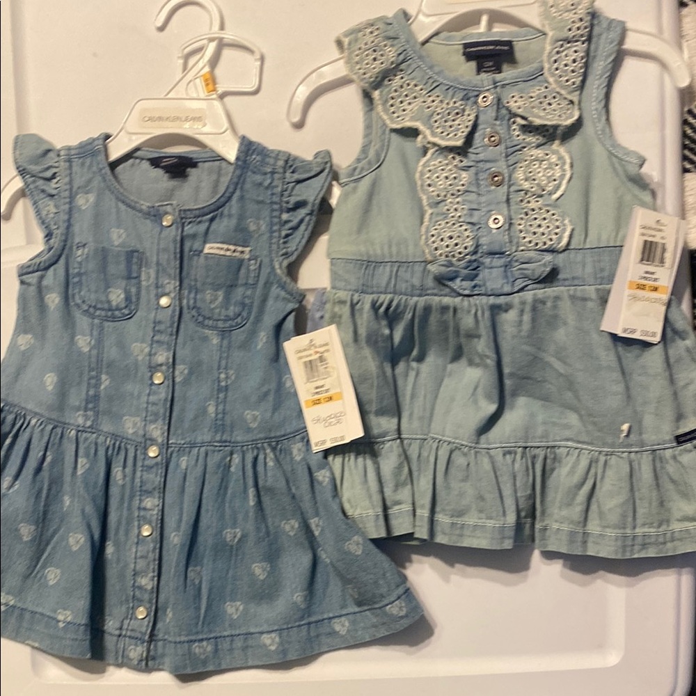 2 Calvin Klein Light and Dark Blue Denim Dresses